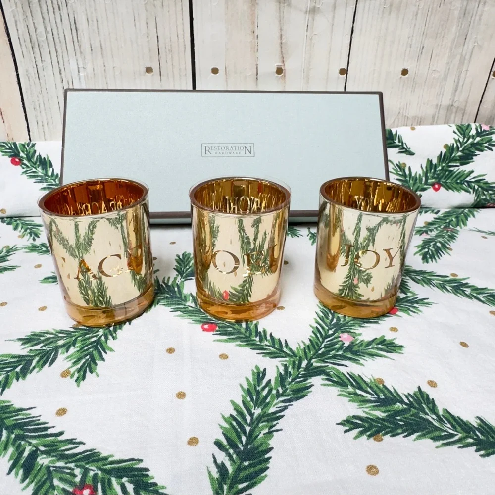 Restoration Hardware Christmas‎ Set Of 3 Gold tea light Candle Votive Holders